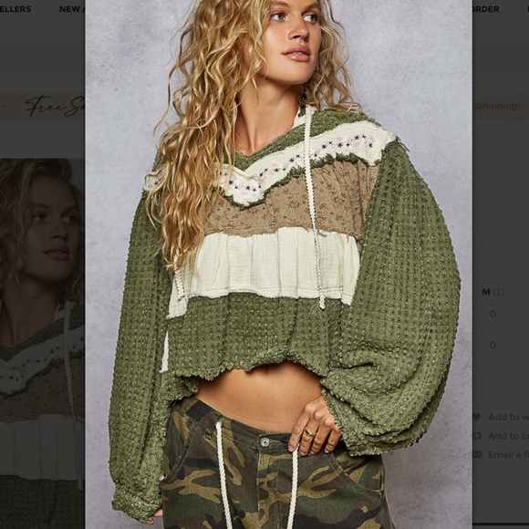 POL “ Daisy 2 “ POL V-Neck Textured Denim Hoodie Top 24AB - Picture 3 of 6